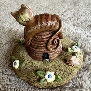 Lang Candles LTD Curious Cat Topper #80190401 Kitty Top Of Beehive Bees Flowers